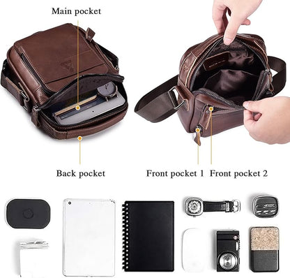BAIGIO Genuine Leather Small Messenger Bag for Men Shoulder Bag for Ipad Crossbody Bag Men Handbag Satchel Travel Business