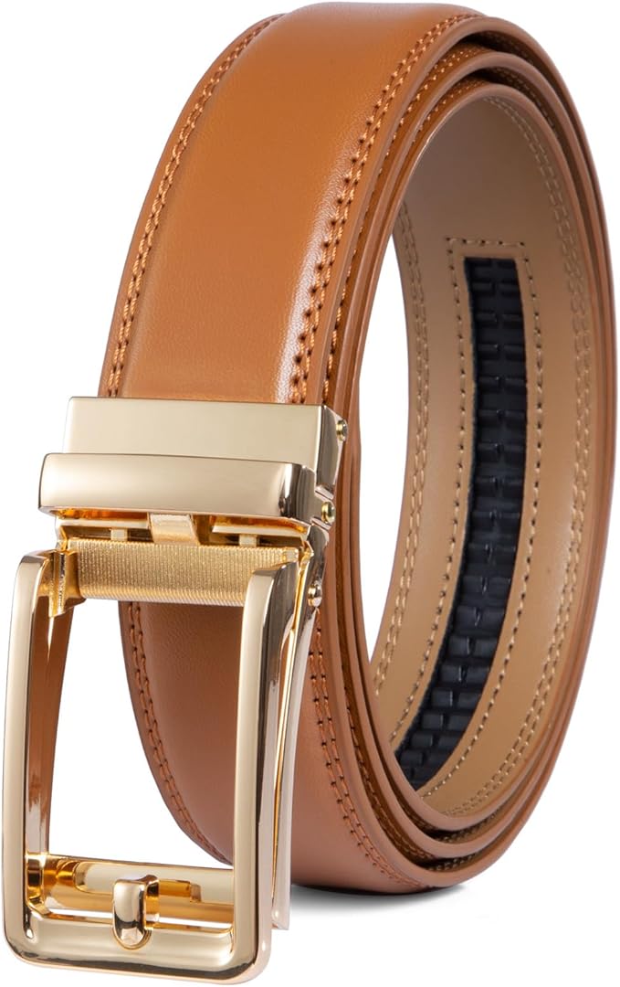 Founders & C Men's Leather Ratchet Comfort Click Belt Dress with Slide Buckle -Adjustable Trim to Fit