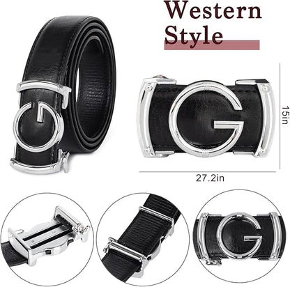 Aurolran Men&Womens Leather Dress Belt Business Automatic Buckle Belt Color-Black Silver Gold