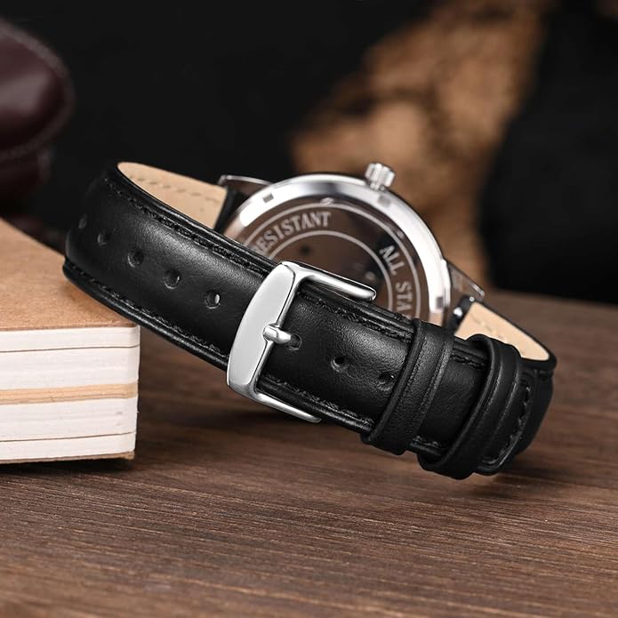 WOCCI Quick Release Watch Band, Distressed Genuine Leather, Stainless Steel Buckle, Strap Width 18mm 19mm 20mm 22mm 24mm