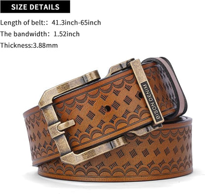 BISON DENIM Men's Genuine Leather Casual Belt, Classic Western Cowboy Dress Belts