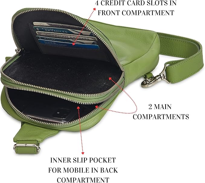 Leather Sling Bag for Women Genuine Crossbody Purse Small Trendy Cross Over Chest with Phone and Credit Card Slots (Sage Nappa)