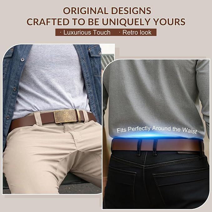 Ratchet Belt Strap, Full Grain Leather Belt Straps for Men without Buckle 1 3/8"- Replacement Strap Only