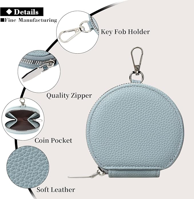 FALAN MULE Coin Purse Small Leather Pouch Wallet Round Zipper Change Pouch for Women