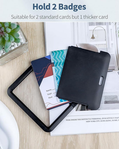 Uniclife 3 Pack Sliding Badge Holder Hard Black Horizontal Plastic Card Case Protector with Retractable Badge Reel Carabiner for Office School ID Credit Proximity Key Card Driver’s License and Pass