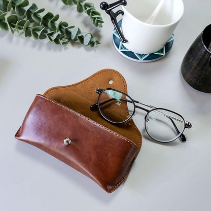 LogHog Portable Leather Glasses Case,Flexible Sunglasses Pouch Slim Case for Women Men Horizontal Eyeglass Case