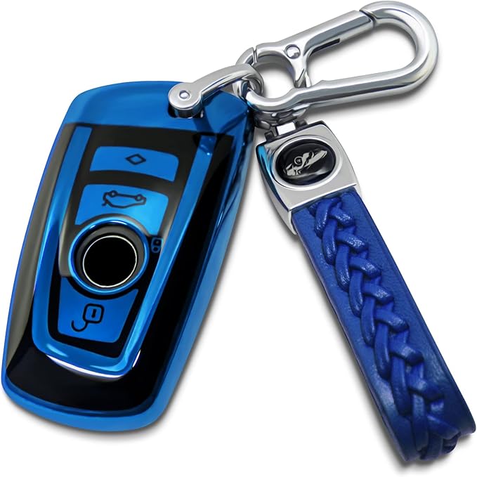 Creativity Suitable For BMW key fob cover. Advanced soft TPU key box is compatible with X1 X3 X4 X5 X6 1 2 4 5 6 7 M3 M5 M6 GT3 GT5 G30 F10 F15 F16 F20 key (Type A Blue Key Case + key chain set)