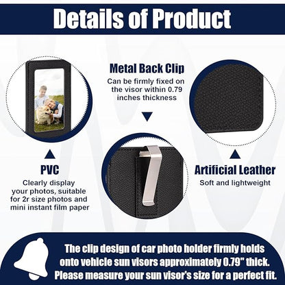2 Pack Car Picture Frame Visor Clip Leather Sun Visor Photo Clip Holder Personalized Car Picture Holder Display Visor Photo Frame Vertical Horizontal fit 2.36"x3.54" Photo Mini Instant Film