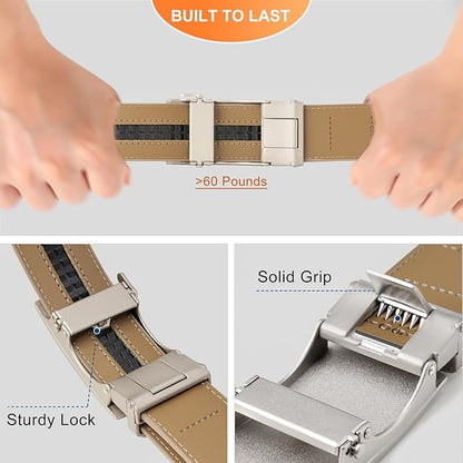 GAEKEAO Men's Belt Suede Leather Ratchet Belt for Men Micro-Adjustable Buckle for Dress, Casual & Everyday Wear, Trim to Fit