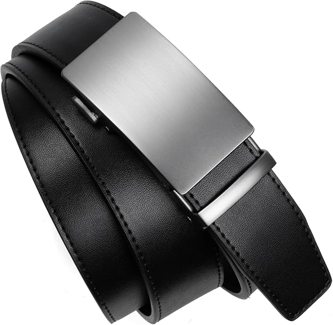 Founders & C Men's Ratchet Belt 1 3/8",Leather Dress Belt Adjustable with Click Sliding Buckle Trim to Exact Fit