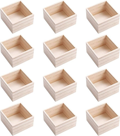 CALPALMY (12 Pack 4'' x 4'' Rustic Wooden Box Storage Organizer Unfinished Small Craft Wooden Box for Collectibles Home Venue Decor Succulents