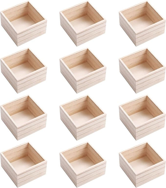 CALPALMY (12 Pack 4'' x 4'' Rustic Wooden Box Storage Organizer Unfinished Small Craft Wooden Box for Collectibles Home Venue Decor Succulents