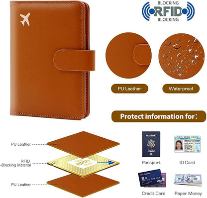 Melsbrinna Premium Leather Passport Holder Covers Case, Waterproof Rfid Blocking Travel Wallet Passport Holder with Pen Holder, Cute Passport Book for Women/Men