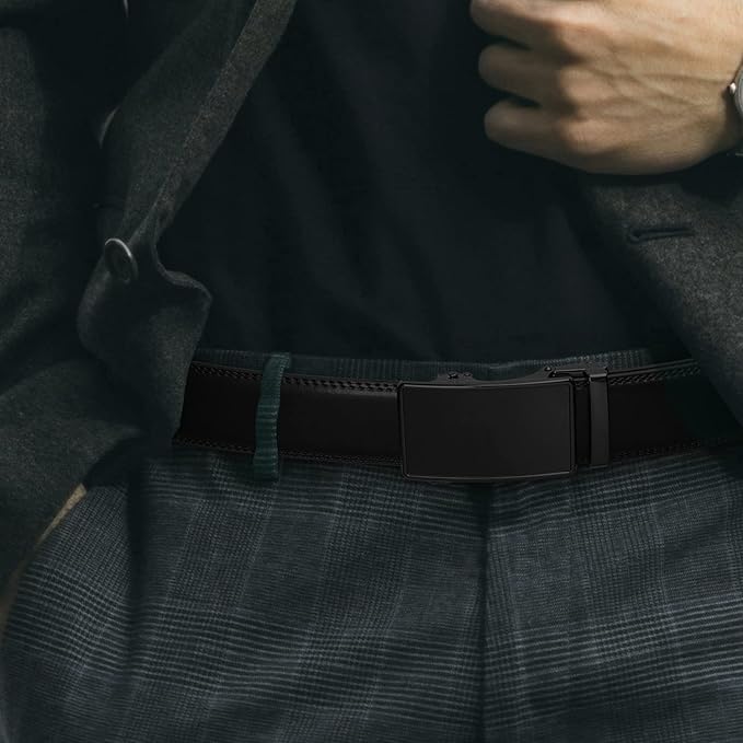 Founders & C Men's Ratchet Belt 1 3/8",Leather Dress Belt Adjustable with Click Sliding Buckle Trim to Exact Fit