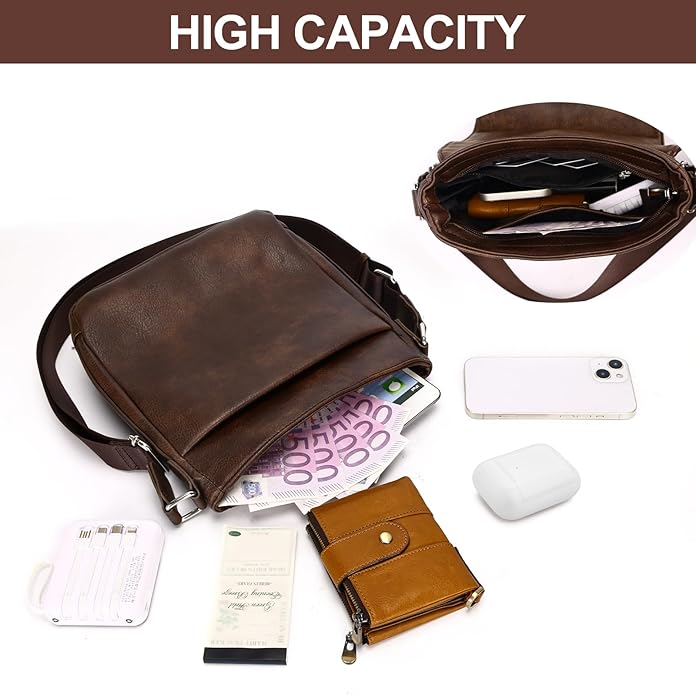 Leathario Men's Crossbody Bag, Vegan Leather, Shoulder Purse Side Sling Satchel, Small Messenger for Travel Work Daily