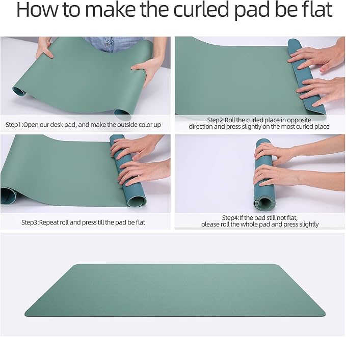 YSAGi Desk Mat, Desk Pad, 35.4" x 17" Laptop Leather Desk Pad Protector, Large Leather Desk Blotter for Keyboard and Mouse, Dual-Sided Desk Writing Pad for Office (Pistachio Green + Green Blue)