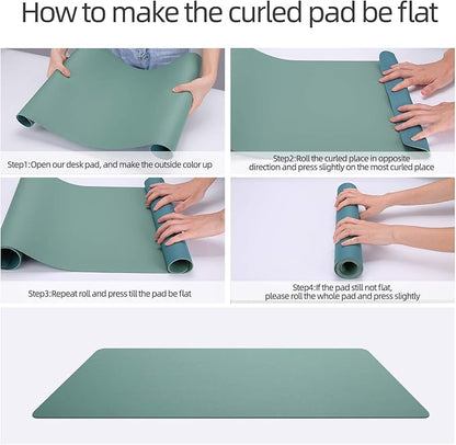 YSAGi Desk Mat, Desk Pad, 35.4" x 17" Laptop Leather Desk Pad Protector, Large Leather Desk Blotter for Keyboard and Mouse, Dual-Sided Desk Writing Pad for Office (Pistachio Green + Green Blue)