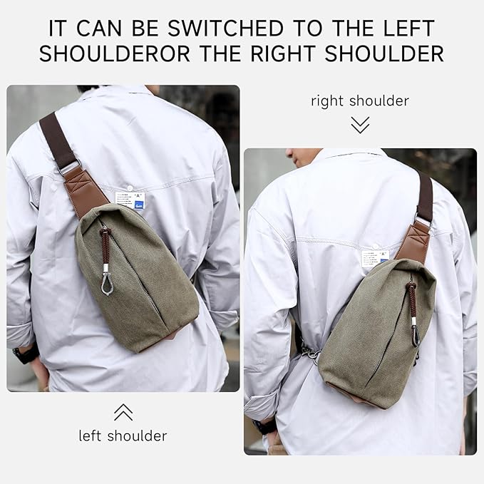 MOYYI Canvas Sling Bag Small Crossbody Bag for Men & Women, 2.5L Mini Casual Daypack Shoulder Bag, 2.5L Capacity (Green)