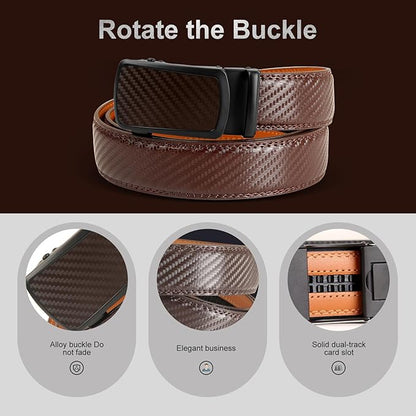 Men's Ratchet Belt Genuine Leather No-Hole Slide Buckle - Adjustable Men's Dress & Casual Belt