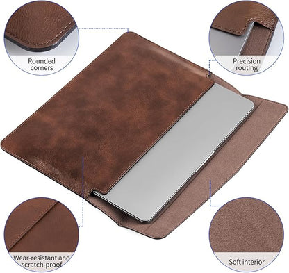 14 Inch Leather Laptop Sleeve for MacBook Pro 14 Inch M5 M4 M3 M2 M1 Pro/Max Case,Premium Protective Case Cover with Magnetic Closure-Vintage Dark Brown
