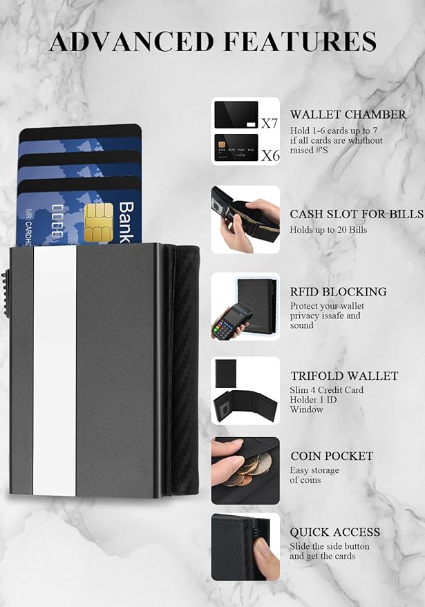 Wallet for Men,Trifold Wallets for Men Holds 12 Cards,20 Bills,ID Window | Ridge wallets for men,Minimalist Pop Up Wallet for Men-RFID Blocking Mens Trifold Wallet(Men's Gifts)