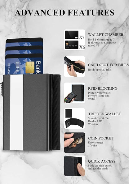 Wallet for Men,Trifold Wallets for Men Holds 12 Cards,20 Bills,ID Window | Ridge wallets for men,Minimalist Pop Up Wallet for Men-RFID Blocking Mens Trifold Wallet(Men's Gifts)