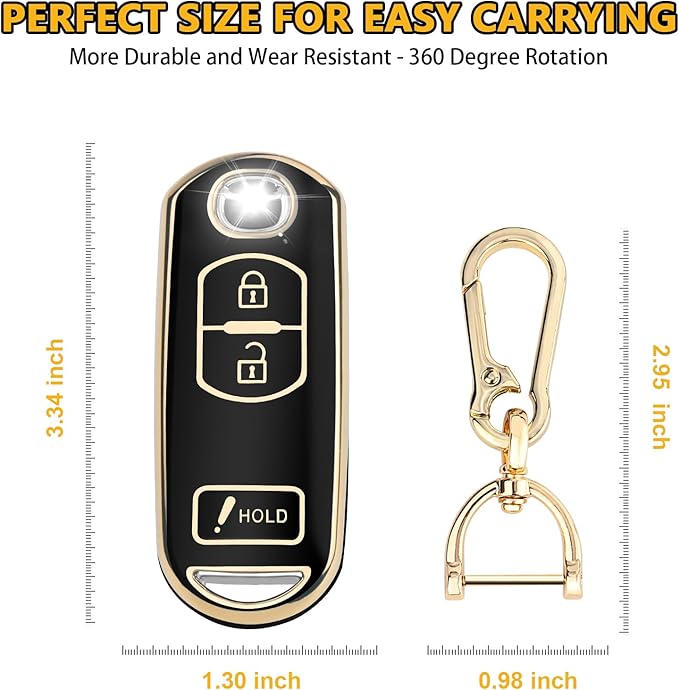 FT FUNTOR for Mazda Key Fob Cover,3 Buttons TPU Key Cover with Golden Edge,Compatible with Mazda 3 6 CX-3 CX-5 CX-7 CX-9 with Keychain (A-Black)
