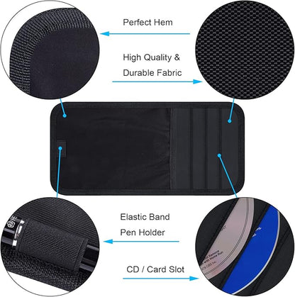 Wisdompro Car Sun Visor Organizer, Auto Storage Pouch with 3 CD Sleeves, Pen Holder, Strap & Pocket for Sunglass, Document, Card -Black
