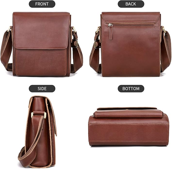 Augus Leather Messenger Crossbody Shoulder Bag for Men Work Business Casual Adjustable straps With YKK Metal Zipper