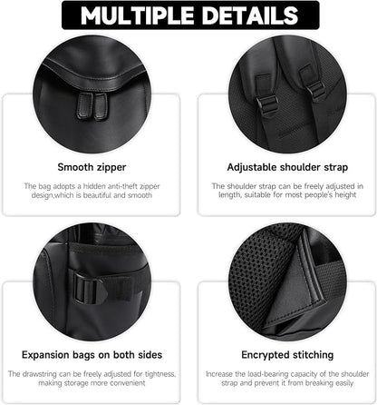 Laptop Leather Travel Backpack For Men Water-Repellent Carry On Back Pack For Travel Business Work computer Backpacks Fit 15.6" Laptop