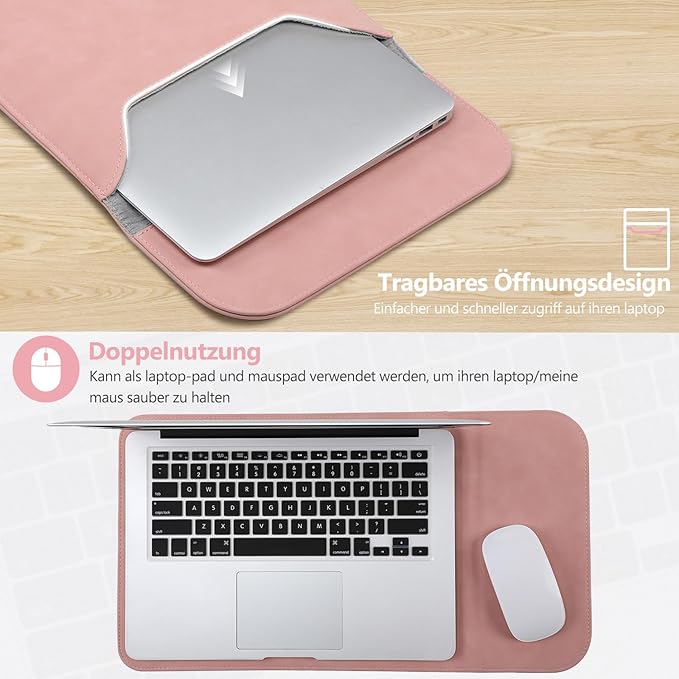 HYZUO 15 Inch Laptop Sleeve Case Bag for MacBook Air 15 M5 A3448 M4 A3241 M3 A3114 M2 A2941 2026-2023, 15" Surface Laptop 7/6/5/4/3, MacBook Pro 15 2019-2016, Faux Suede Leather, Pink