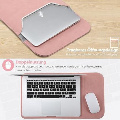 HYZUO 15-16 Inch Laptop Sleeve for MacBook Pro 16 M5/M4/M3/M2/M1 Pro/Max A3428 A3429 A3403 A3186 2026-2019, MacBook Pro 15 2015-2012, XPS 15, Faux Suede Leather Case with Accessory Bag, Pink