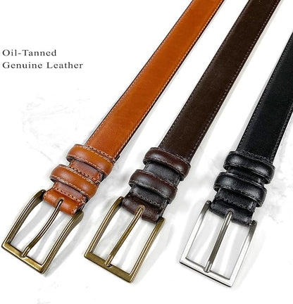 Men's Oil-Tanned Genuine Leather Dress Classic Belt 1-1/8"(30mm) or 1-3/8"(35mm) Wide One Piece Dress Belt