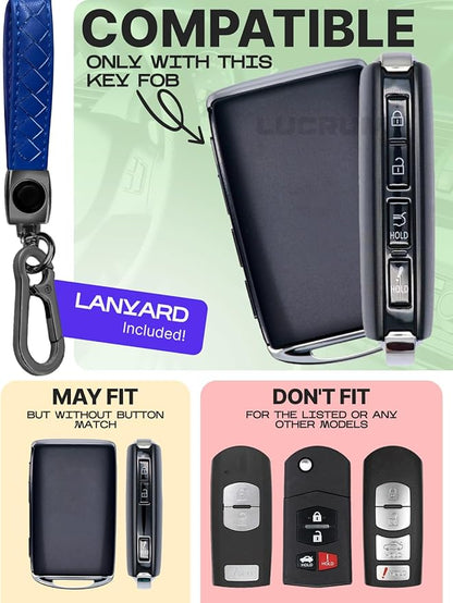 Lucrum Compatible with Mazda Key Fob Cover & Leather Keychain - TPU Case for 3, 6, CX-5 CX-9 CX-30 CX-50 CX-70 (2019-2025)