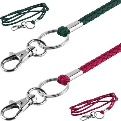 PLENTY Braided Leather Lanyard, 2PCS Handmade Strong Office Long Neck Strap with Clasp and Keychain for ID Badge and Keys