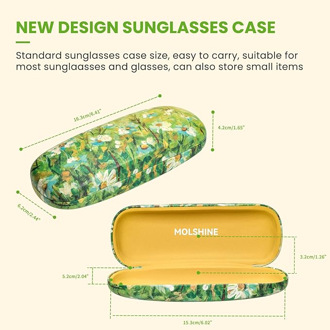 molshine Hard Shell PU Leather Glasses Case,Travel Portable Eyeglass Case for Men Women Girl Travel Study Work