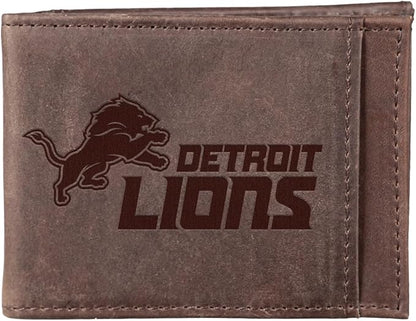 Team Sports America NFL Detroit Lions Front Pocket Slim Wallet for Men | Minimalist Leather RFID Blocking Bifold Card Holder with Money Clip | Officially Licensed Stamped Logo