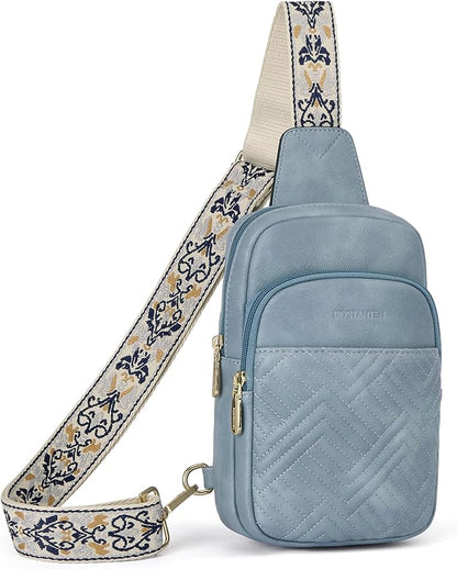 BOSTANTEN Sling Bag Quilted Crossbody Bags for Women Cross Body Purse Leather Fanny Pack with Adjustable Guitar Strap