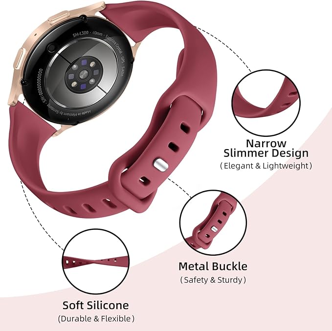 GEAK Compatible with Samsung Watch 7 Bands/Samsung Watch 5 6 Bands 40mm 44mm/Watch 5 Pro,20mm Soft Slim Soft Replacement Band for Watch 4 6 Classic 42mm 46mm 43mm 47mm White/Sandpink/Pinegreen/Winered