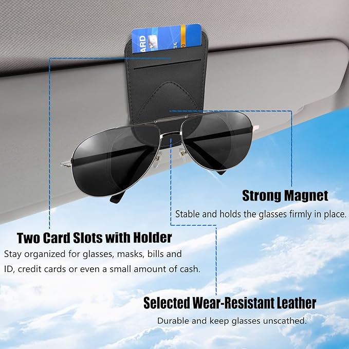 Sunglass and Card Holder for Car Visor, 2 Card Slots Visor Glasses Clip, Strong Magnetic Visor Holder, Visor Accessories for Cars SUV((Red 1Pc)