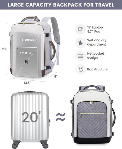 LOVEVOOK Large Travel Backpack for Women, 50L Carry on Backpack Airplane Approved, TSA Personal Item Travel Bag for Women fits 18" Laptop, Waterproof Carry on Bags for airplanes with 3 Packing Cubes
