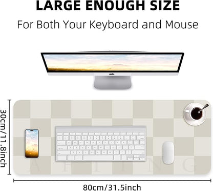 Non-Slip Desk mat, Leather Desk mat, Waterproof PU Leather Desk pad Protector, Large Mouse pad, Easy Clean Laptop Desk Writing Mat for Work/Home/Decor(31.5"x12", White Grey)