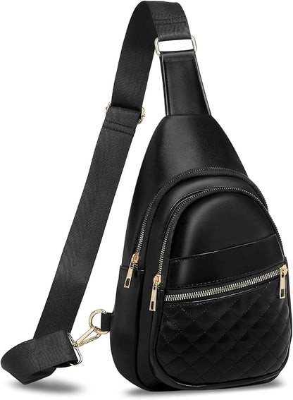 Crossbody Bags for Women Men,Leather Sling Bag Cross Body Backpack for Women, Casual Chest Bag Daypack for Travel Hiking, Black