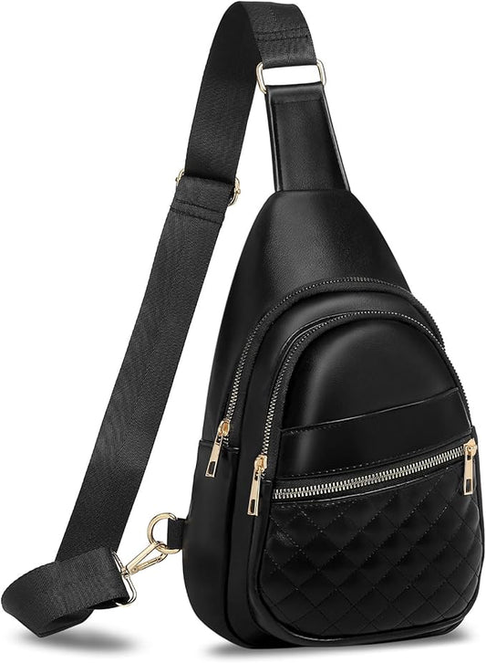 Crossbody Bags for Women Men,Leather Sling Bag Cross Body Backpack for Women, Casual Chest Bag Daypack for Travel Hiking, Black