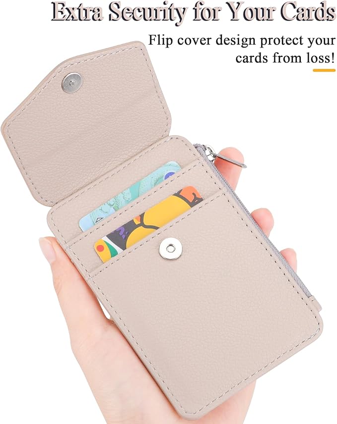 Teskyer Badge Holder with Side Zip Pocket, Multiple Card Slots Leather ID Holder Wallet with Neck Lanyard for Office Staffs, Teachers/Students, Workers, Cruise Cards, Bus/Metro Cards, Lichee Beige