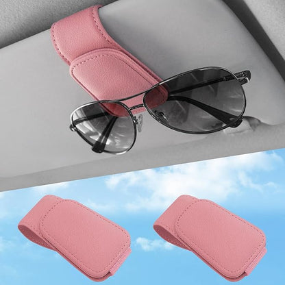 TCJJ Sunglasses Holders for Car Visor,Car Magnetic Glasses Holder Leather Sunglasses Clip and Ticket Card Clip Suitable for Car Interior Visor and Different Size Eyeglasses(Pink/2)