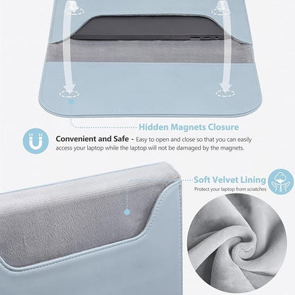 HYZUO 15-16 Inch Laptop Sleeve for MacBook Pro 16 M5/M4/M3/M2/M1 Pro/Max A3428 A3429 A3403 A3186 2026-2019, MacBook Pro 15 2015-2012, XPS 15, Faux Suede Leather Case with Accessory Bag, Pale Blue