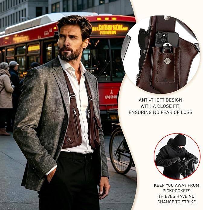 FANNING511 Double Shoulder Armpit Bag for Men Vest Bag Multi Pocket Underarm Pouch for Travel Outdoor Running cycling