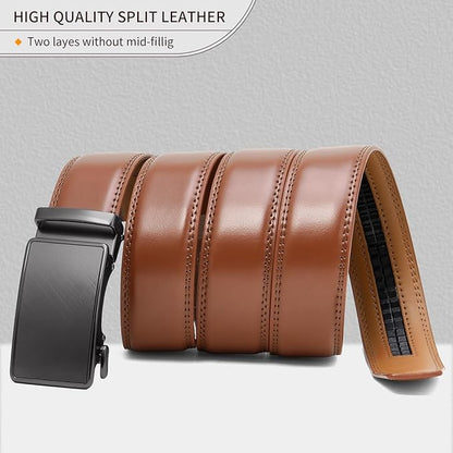 SENDEFN Men's Leather Belt Automatic Ratchet Buckle Slide Belt for Dress Casual Trim to Fit with Gift Box