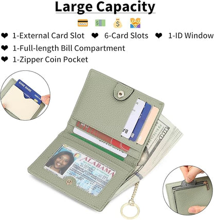 GAEKEAO Wallet Women RFID Blocking Small Bifold Vegan Leather Ladies Mini Purse with ID Window Zipper Change Pocket